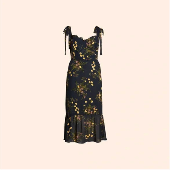 Reformation Floral Midi Dress in Navy and Yellow - Picture 2 of 13
